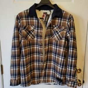 Buffalo David Bitton Flannel Shirt Jacket Sherpa Lined, Mens XL, Blue/Brown